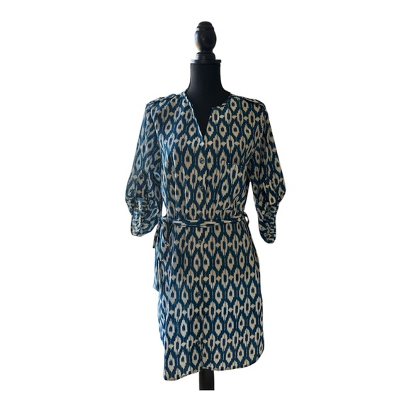 Anthropologie Maeve Ikat Print Shirt Dress Belted Size M - Picture 2 of 8